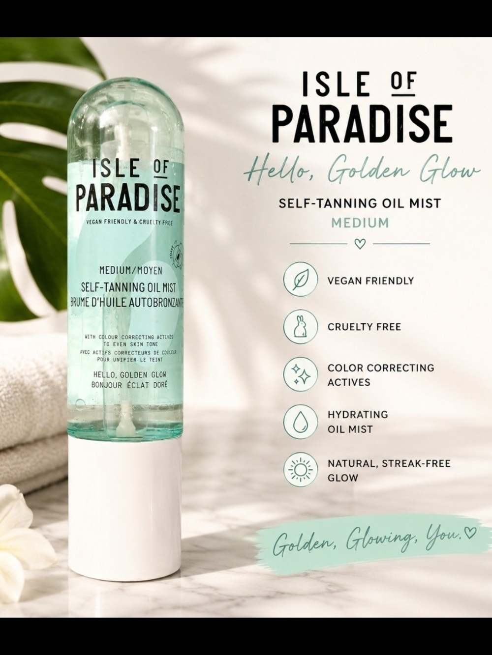 Isle of Paradise Medium Self-Tanning Oil Mist | Vegan | Cruelty-Free | Natural